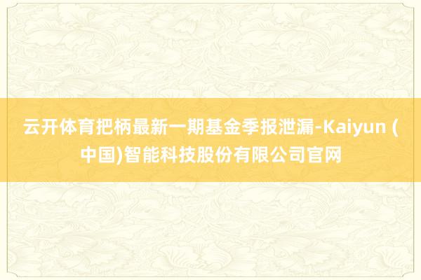 云开体育把柄最新一期基金季报泄漏-Kaiyun (中国)智能科技股份有限公司官网